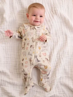 Écru - Lot de 2 combinaisons zippées imprimées Purebaby