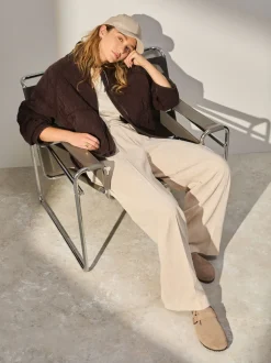 écru - Pantalons Amples en velours côtelé doux