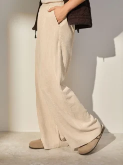 écru - Pantalons Amples en velours côtelé doux