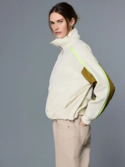 écru - Polaire à demi-zippée avec panneaux color block