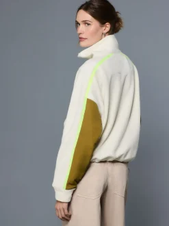 écru - Polaire à demi-zippée avec panneaux color block
