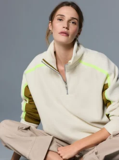écru - Polaire à demi-zippée avec panneaux color block