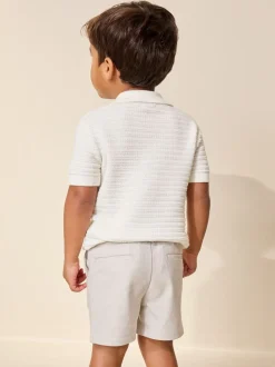 écru - Polo en maille à manches courtes et col Revere (3mois7ans)