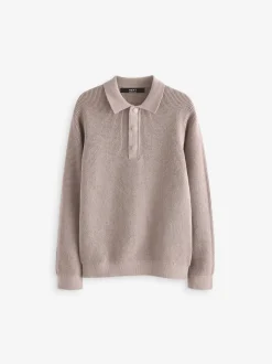 Écru - Polo texturé à manches longues (3-16ans)