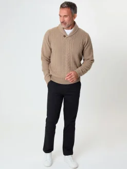 Écru - Pull à col châle en maille torsade Saltwell