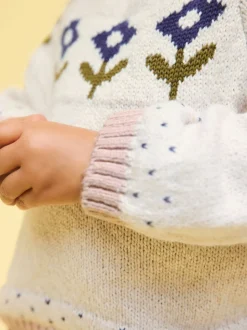 écru - Pull en maille à fleurs (3mois-7ans)