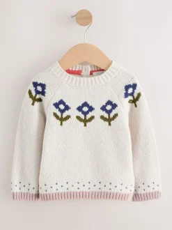 écru - Pull en maille à fleurs (3mois-7ans)