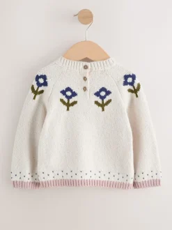 écru - Pull en maille à fleurs (3mois-7ans)