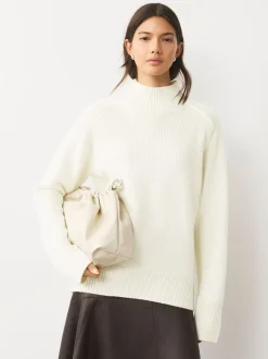 écru - Pull en maille épaisse à col droit avec laine