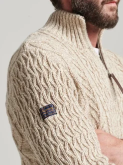 Écru - Pull Superdry Jacob avec col boutonné