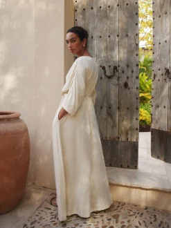 écru - Robe longue caftan en jersey