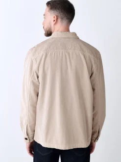 écru - Surchemise veste-chemise en velours côtelé à poche unique