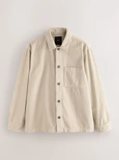 écru - Surchemise veste-chemise en velours côtelé à poche unique