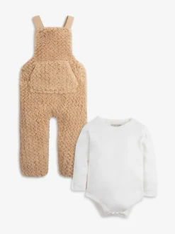 Écru - The Little Tailor Ensemble salopette et body en polaire sherpa épaisse bébé