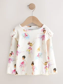 écru - T-shirt côtelé à manches longues et volants (3mois7ans)