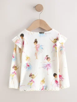 écru - T-shirt côtelé à manches longues et volants (3mois7ans)