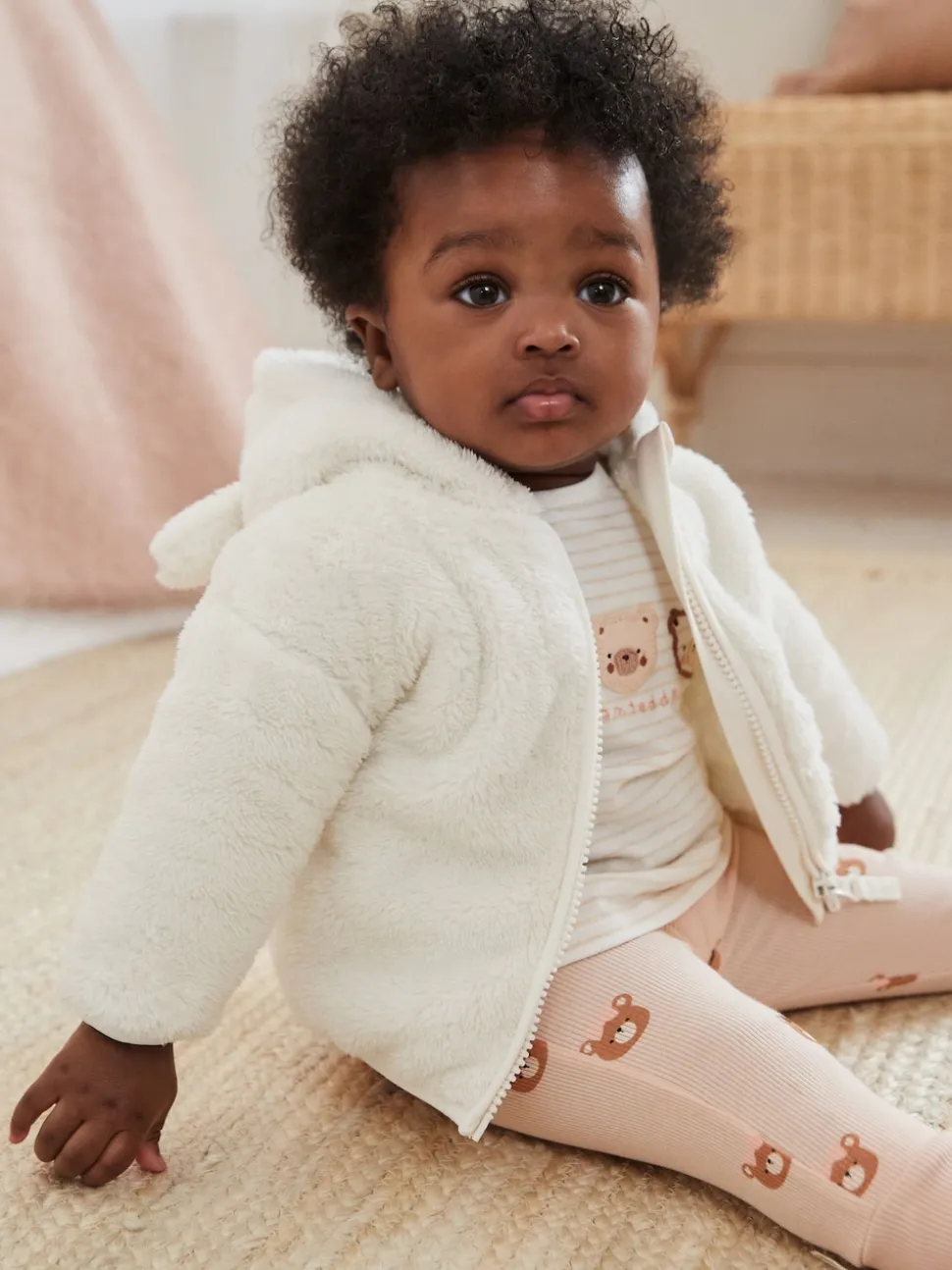 écru - Veste à capuche bébé en polaire (0mois2ans)