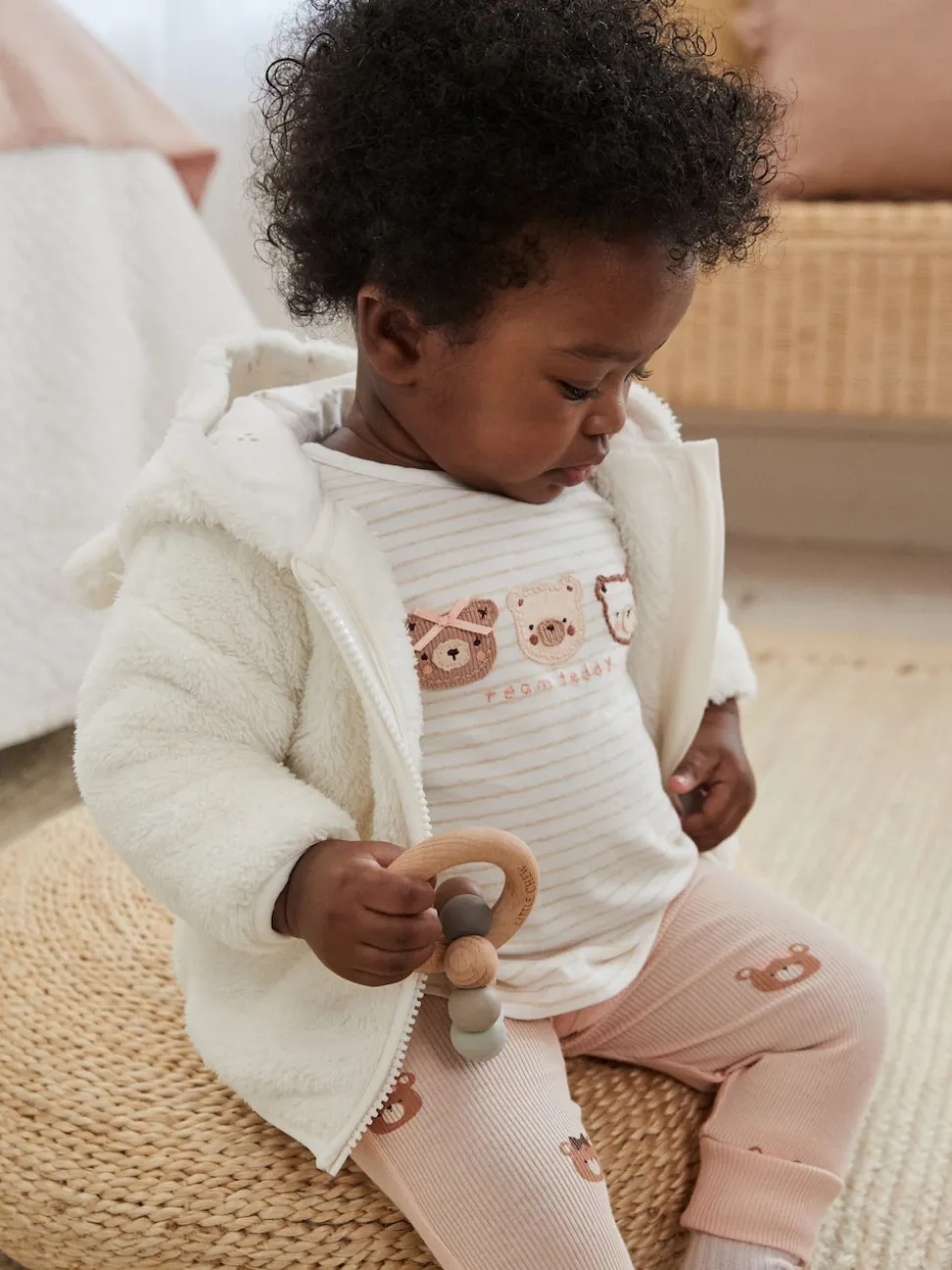 écru - Veste à capuche bébé en polaire (0mois2ans)