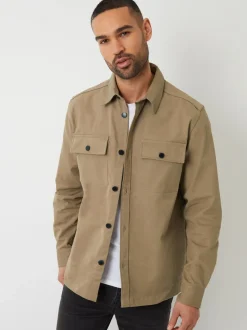 Écru - Veste-chemise boutonnée en sergé Threadbare