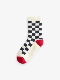 Écru Bright Checkerboard - Chaussettes en coton éponge riche 5 Lot
