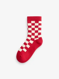Écru Bright Checkerboard - Chaussettes en coton éponge riche 5 Lot