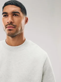 Écru chiné - Ajustement régulier - Sweat-shirt épais à Col rond riche en coton