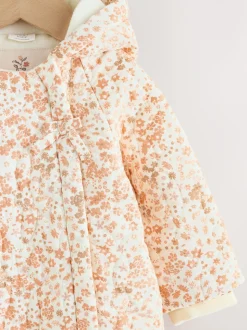 Écru Imprimé Fleuri - Combinaison Bébé à capuche Effet froissé tissée (0mois-2ans)