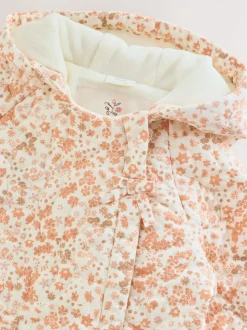 Écru Imprimé Fleuri - Combinaison Bébé à capuche Effet froissé tissée (0mois-2ans)