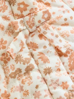 Écru Imprimé Fleuri - Combinaison Bébé à capuche Effet froissé tissée (0mois-2ans)