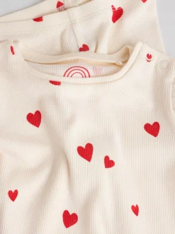 Écru motif cœur - Ensemble 2 pièces haut et Leggings bébé (0mois-2ans)