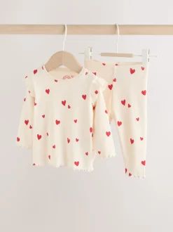 Écru motif cœur - Ensemble 2 pièces haut et Leggings bébé (0mois-2ans)