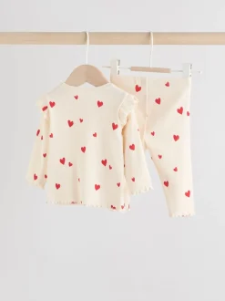 Écru motif cœur - Ensemble 2 pièces haut et Leggings bébé (0mois-2ans)