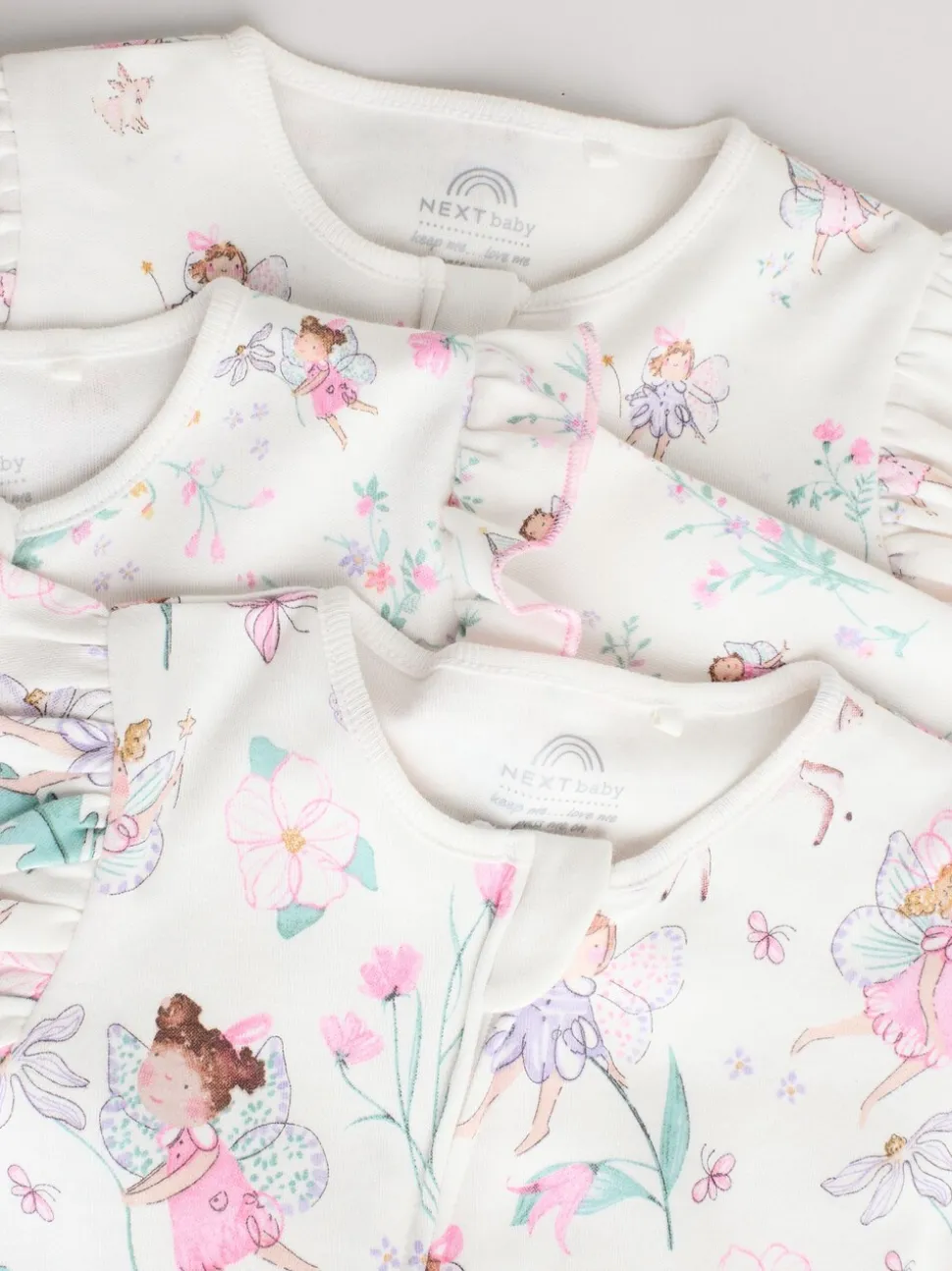 Écru motif fée - Lot de 3 dors-bien bébé à fermeture éclair bidirectionnelle (0-2ans)