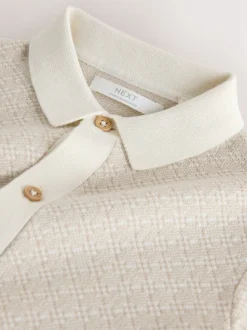 Écru motif géométrique - Polo boutonné en maille (3-16ans)