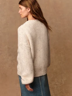 Écru moucheté - Cardigan en grosse maille doux