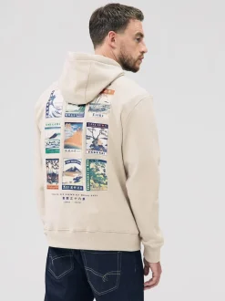 Écru neutre - Sweat à capuche à enfiler - Licence graphique Hokusai