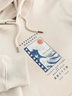 Écru neutre - Sweat à capuche à enfiler - Licence graphique Hokusai