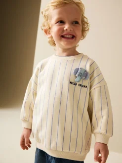 Écru rayé éléphant - Sweat imprimé All-over Col rond (3mois -7ans)