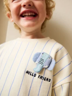 Écru rayé éléphant - Sweat imprimé All-over Col rond (3mois -7ans)