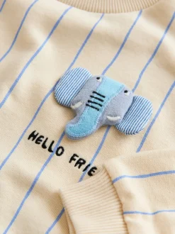 Écru rayé éléphant - Sweat imprimé All-over Col rond (3mois -7ans)