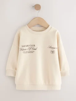 Écru Safari Club - Sweat-shirt en jersey à col rond imprimé au dos (3mois7ans)