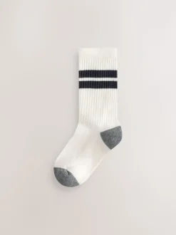 Écru/Bleu/Minéral - Cushioned Semelle intérieure Cotton Rich Ribbed Tipped Chaussettes 5 Lot