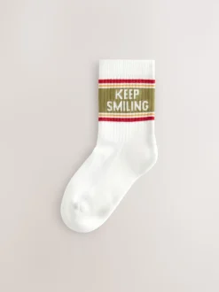 Écru/Moutarde/Rouge Slogan rétro - Lot 5 paires de chaussettes Character riches en coton