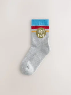 Écru/Moutarde/Rouge Slogan rétro - Lot 5 paires de chaussettes Character riches en coton