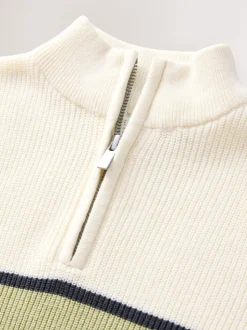 Écru/vert - Pull colorblock en maille à col zippé (3-16ans)