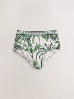 Écru/vert palmier - Bas de bikini Imprimé