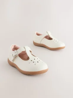 Cuir blanc - Chaussures premiers pas avec barre en T à fermeture par contact