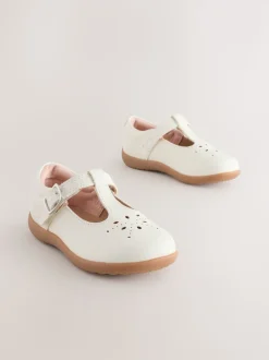 Cuir blanc - Chaussures premiers pas avec barre en T à fermeture par contact