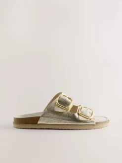 Cuir doré - Sandales à double bride avec semelle plantaire