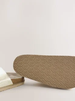 Cuir doré - Sandales à double bride avec semelle plantaire